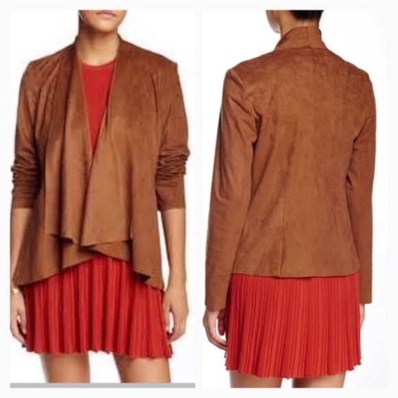 Live A Little Faux Suede Drape Front Brown Jacket NEW - Large - Picture 2 of 11